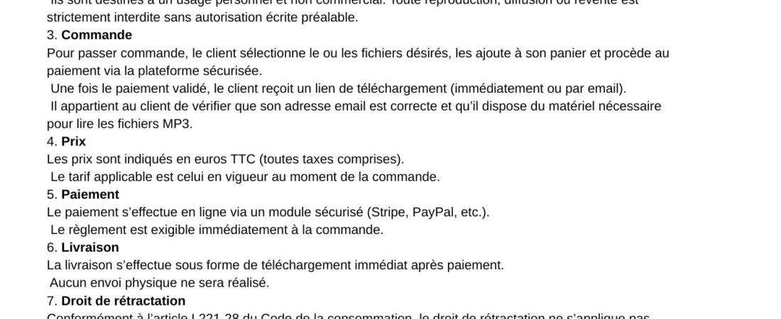 Conditions générales de vente (CGV) de la boutique en ligne